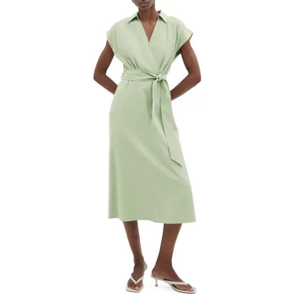 NEW Mango Faux Wrap Midi Dress Green Apple L